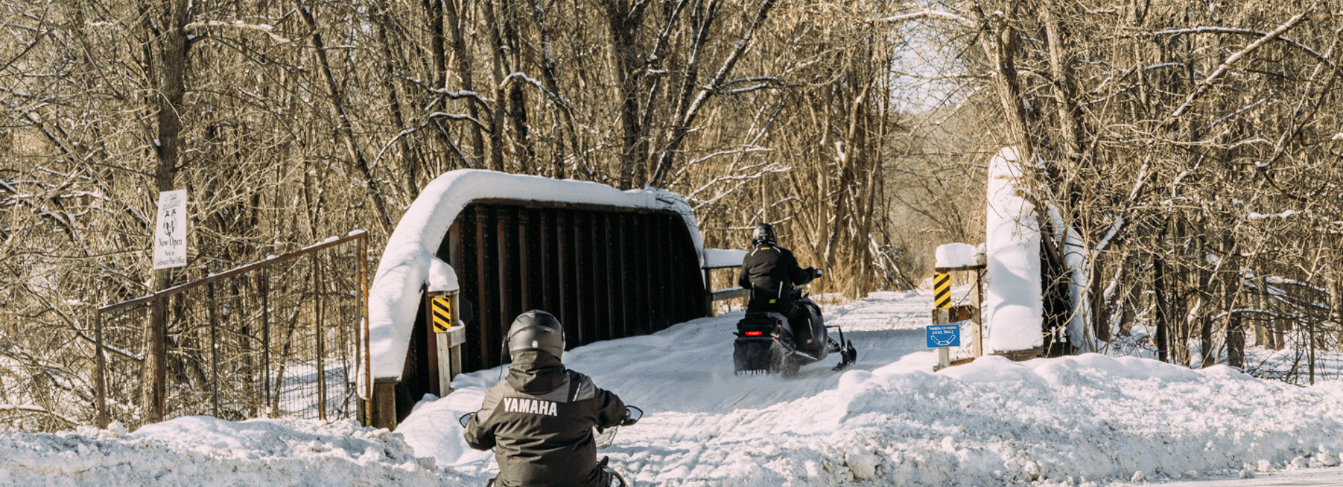 snowmobiles crossing a road