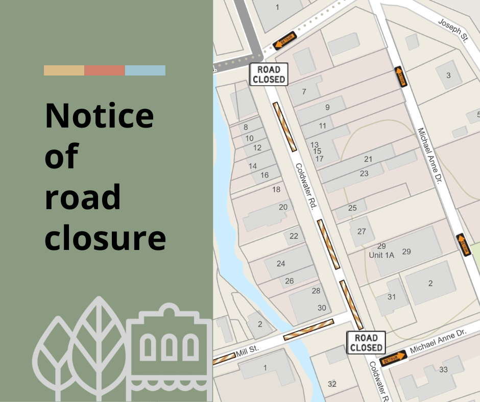 Notice of road closure in Coldwater August 5 to 6