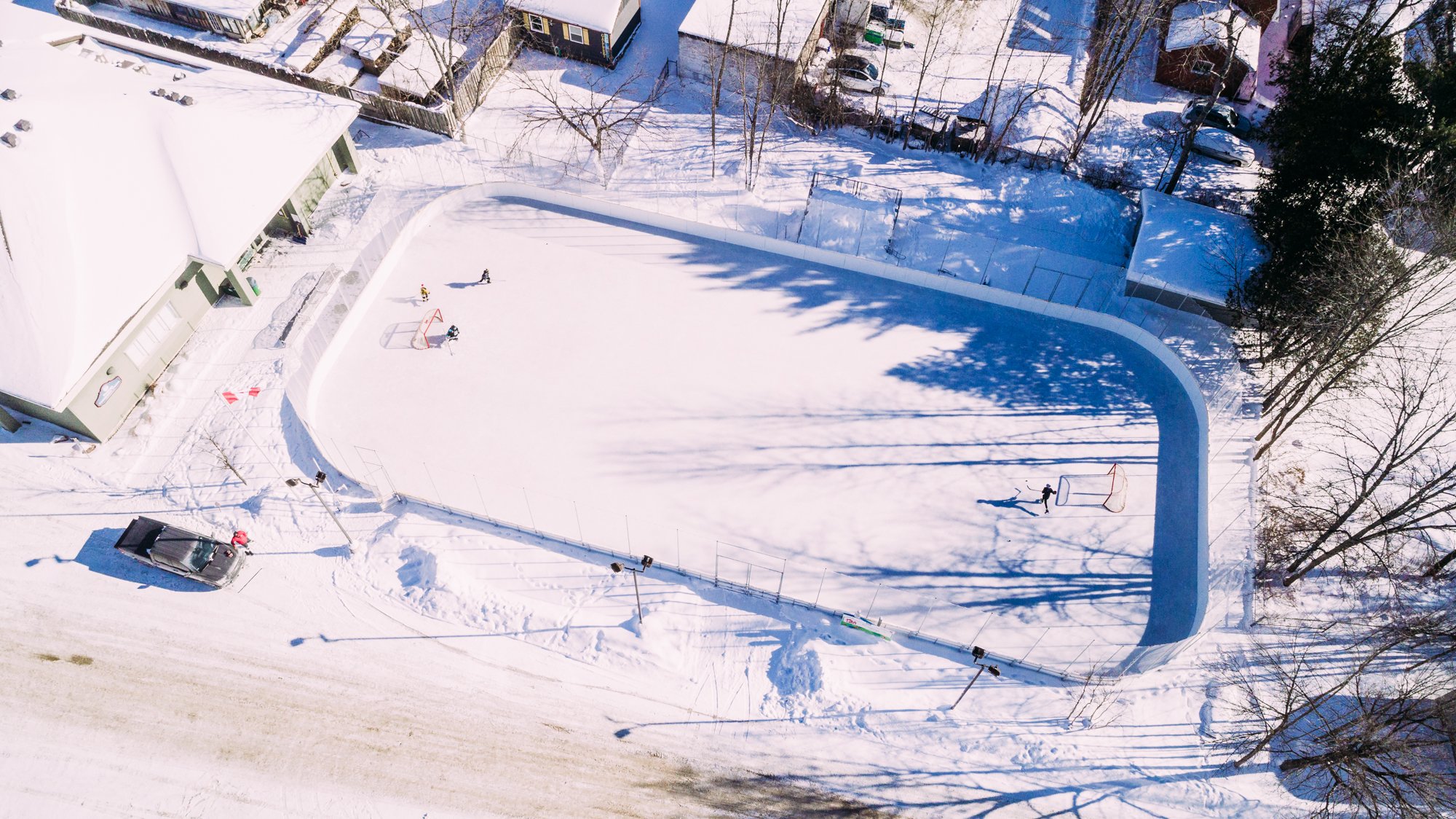 aerial of the Washago Community Centre outdoor rink