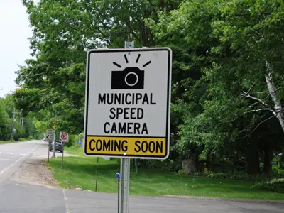 Mandatory Municipal Speed Camera Coming Soon signage in Marchmont