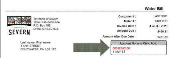 Top of bill showing new account number