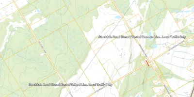 Road closure marked in red for Stockdale Road